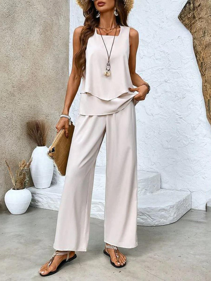 Dwuczęściowy Bezrękawnik Damski I Spodnie O Prostym Kroju | Eleganckie